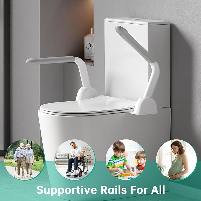 Toilet Safety Rails for Seniors, Super Heavy Duty Handicap Toilet Rails with Foldable Handles, Toilet Safety Frame Rails with Arms for Disabled Pregnant, Toilet Assistance for Elderly