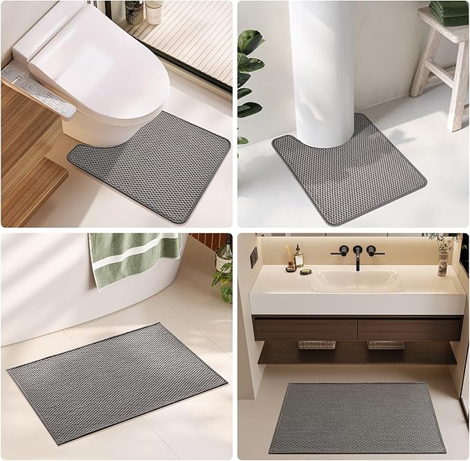Toilet Rug, Thin Toilet Rugs U Shaped Washable Non Slip Absorbent Quick Dry Low Pile Toilet Mat, Dark Grey 20"x24" U Shape