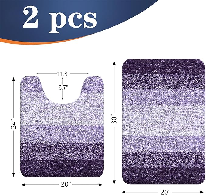 OLANLY Bathroom Rug Set 2 Piece, Soft Absorbent Microfiber Bath Mats and U-Shaped Contour Toilet Rug, Non-Slip, Machine Wash Dry, Plush Shaggy Bath Mats for Bathroom (30"x20"+24"x20", Violet)