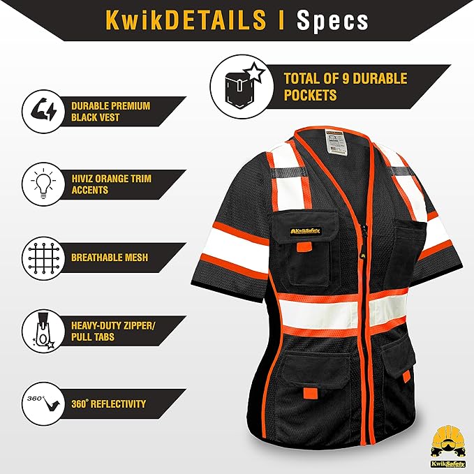 KwikSafety - Charlotte, NC - Men's & Women's Class 3 Safety Vest PPE Hi Vis Reflective ANSI OSHA