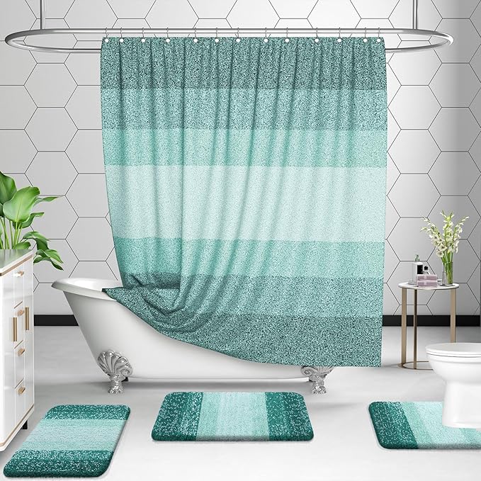 OLANLY Bathroom Rug Set 2 Piece, Soft Absorbent Microfiber Bath Mats and U-Shaped Contour Toilet Rug, Non-Slip, Machine Wash Dry, Plush Shaggy Bath Mats for Bathroom (30"x20"+24"x20", Blackish Green)
