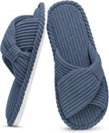 Evshine Fall House Slippers for Women Corduroy Cross Bow Indoor Slippers Open Toe Slip On Bedroom Shoes with Memory Foam