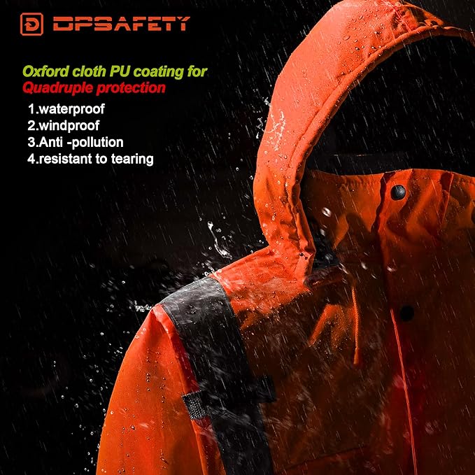 Reflective Jacket, High Visibility Parka, Waterproof Hi Vis, Safety Jacket with Removable Hood and Zipper, ANSI Class 3 (Orange,3XL)