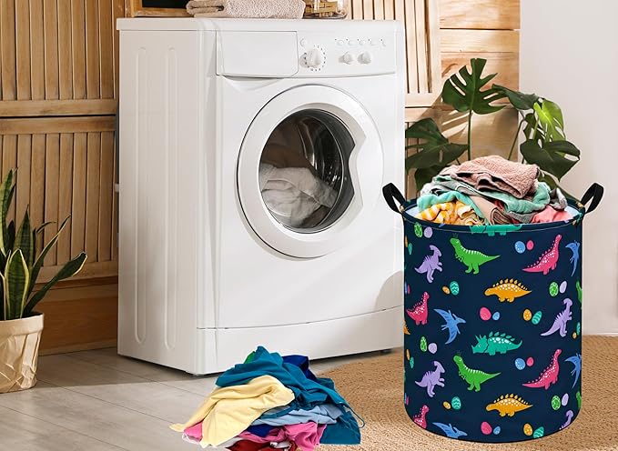 19.7 Inch Round Dinosaur Pattern Laundry Clothes Hamper Laundry Basket with Handles,Storage Organizer Bins Laundry Gift Basket for Room, Bedroom Decor