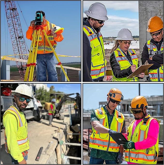 AYKRM Heavy Woven cotton High Vis Reflective work construction safety vest for men Class 2 with ipad Cargo Pockets