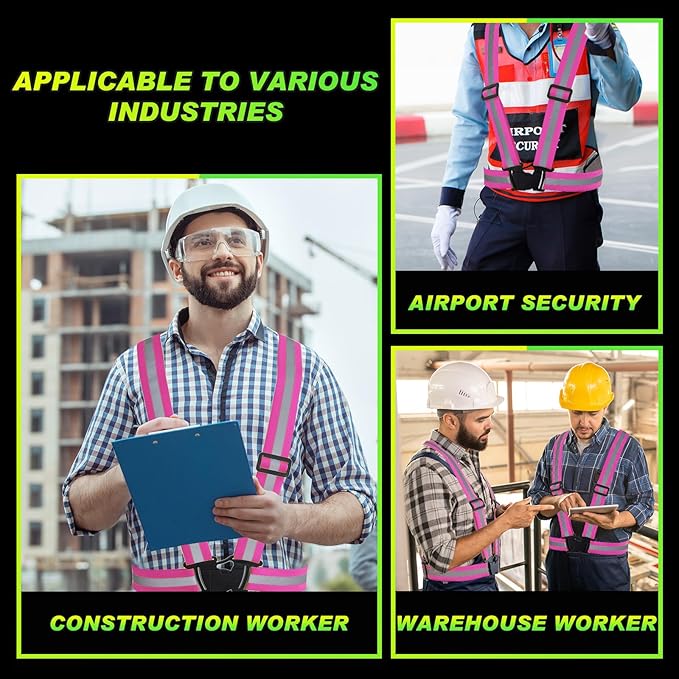 Hercicy 20 Pcs Reflective Vest High Visibility Safety Vests, Adjustable Running Gear Straps Lightweight Reflector for Construction (Pink)