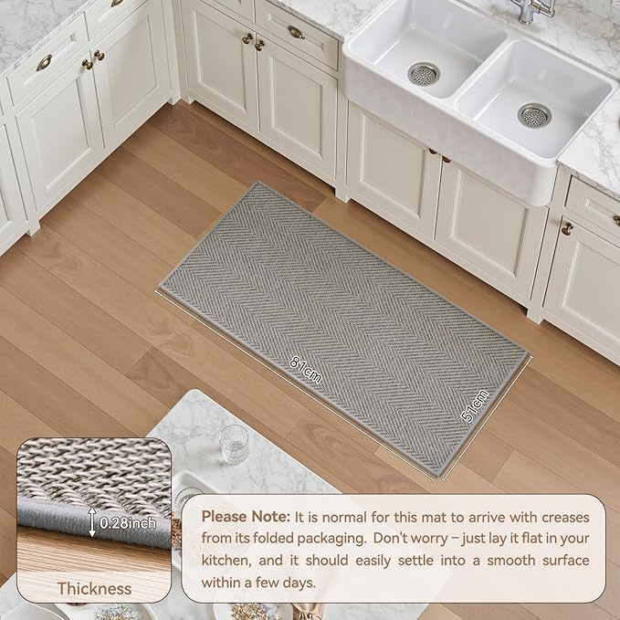 AMOAMI Kitchen Mats for Floor, Non Slip Washable Grey Kitchen Rugs Absorbent Quick Dry and Easy to Clean, Rugs for Kitchen in Front of Sink, 20“*32”