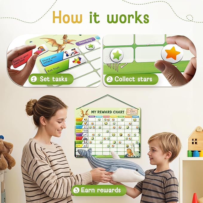 Magnetic Reward Chart for Kids with 280 Magnets - Behavior Chart for Kids at Home - Responsibility Reward Chart - Chore Chart - Visual Schedule - Ideal for Ages 3-9, Autism, ADHD - Green