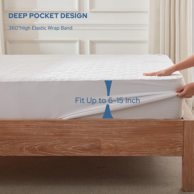 BEDLORE 2 Pack Waterproof Mattress Protector, Twin XL Size Mattress Pad with Deep Pocket 6"-15" Depth, Soft Breathable Bed Mattress Cover for Bedroom, College Dorm (White)