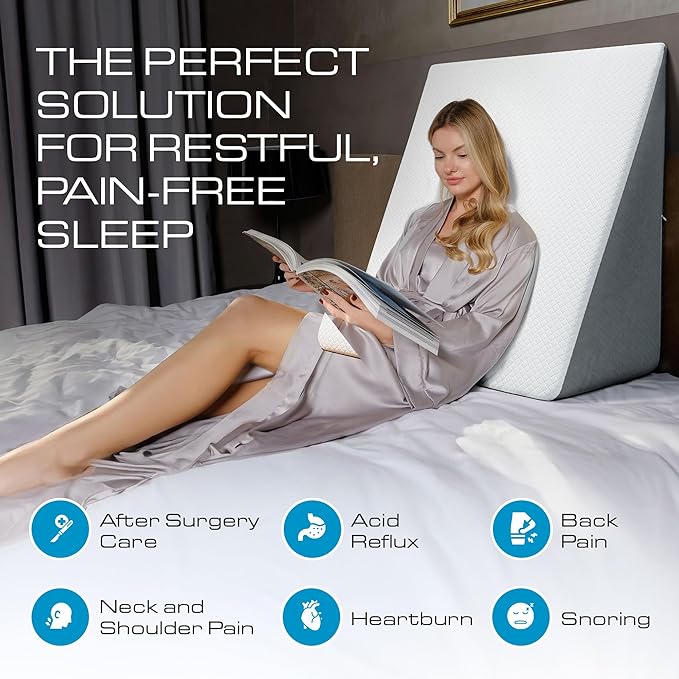 Kolbs Extra Wide Bed Wedge Pillow | Super Large | Memory Foam Top and Jacquard Cover | for Sleeping Acid Reflux GERD (12 Inch Height (31 x 33 x 12))