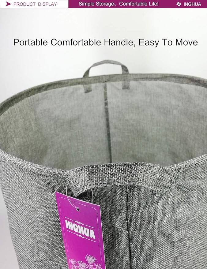 Laundry Hamper Large Canvas Fabric Lightweight Storage Basket/Toy Organizer/Dirty Clothes Collapsible Waterproof for College Dorms, Boys and Girls Bedroom,Bathroom(grey basket)