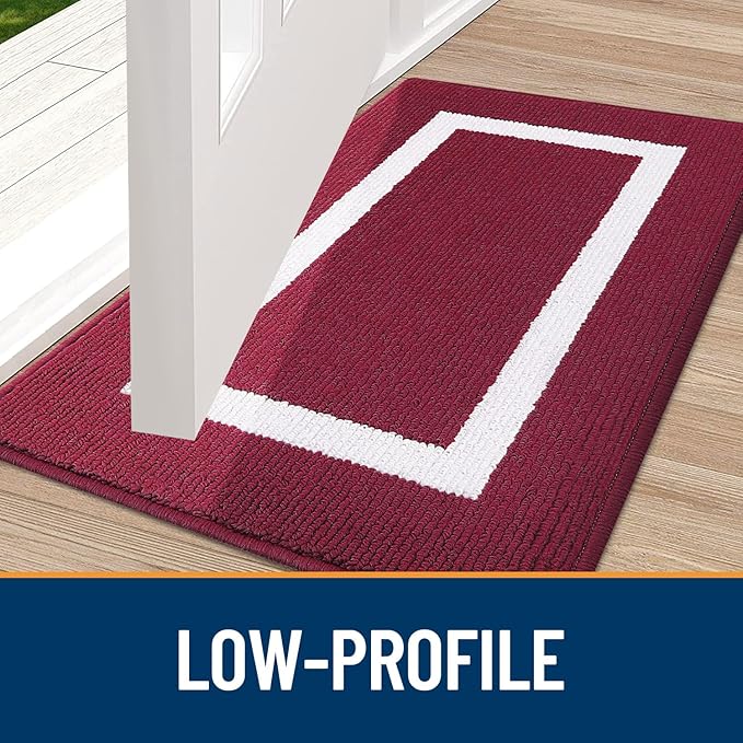 OLANLY Indoor Door Mat, 48x32, Non-Slip Absorbent Resist Dirt Entrance Mat, Washable Low-Profile Inside Entry Doormats for Entryway, Red