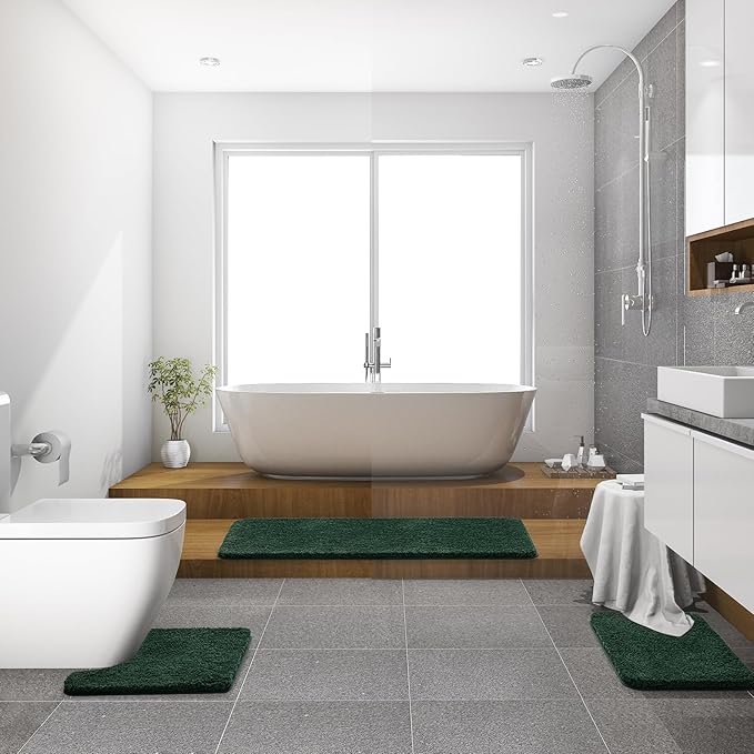 MIULEE Christmas Dark Green Bathroom Runner Rug 24x60 Inches, Long Bath Mat for Bathroom Floor Bathtub Showers, Machine Washable Absorbent Microfiber Carpet with TPR Anti-Slip Back