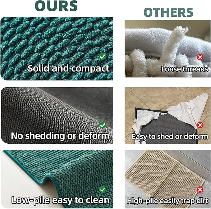 Bathroom Rugs Non Slip Washable, Super Absorbent Thin Bath Mat Small Quick Dry Low Pile Bathroom Rug, Dark Green 16"x24"