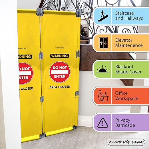 Essentially Yours "Do Not Enter" Foldable Safety Barricade | High Visibility Yellow 6 Foot Portable Safety Barrier with Heavy Duty PVC Frame
