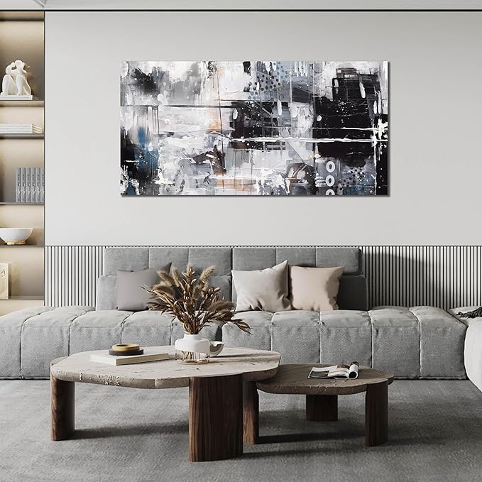 Abstract Wall Art for Living Room Large Size - Black and White Canvas Wall Art for Office - Modern Art Wall Decor for Bedroom Size 29" x 59"