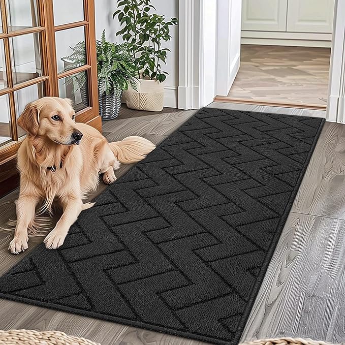 hicorfe Indoor Doormat,Front Back Door Mat Rubber Backing Non Slip Door Mats 24"x71" Absorbent Resist Dirt Entrance Doormat Inside Floor Mats for Entryway Washable Low-Profile(Charcoal)