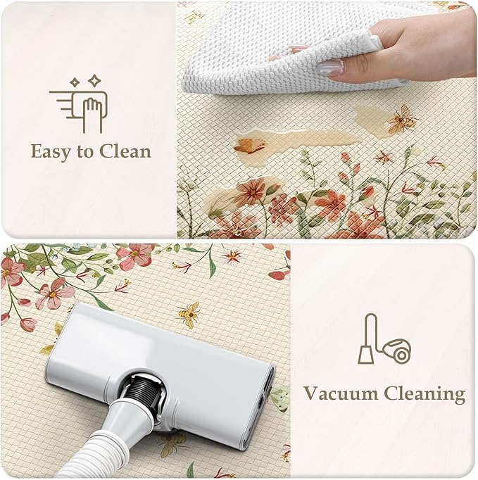 KIMODE Anti Fatigue Mats for Kitchen Floor, Farmhouse Kitchen Rugs Sets of 2, Non Slip Kitchen Mats for Floor, Cushioned Standing Mat for Sink Laundry Office Desk Beige 17"x59"+17"x29"