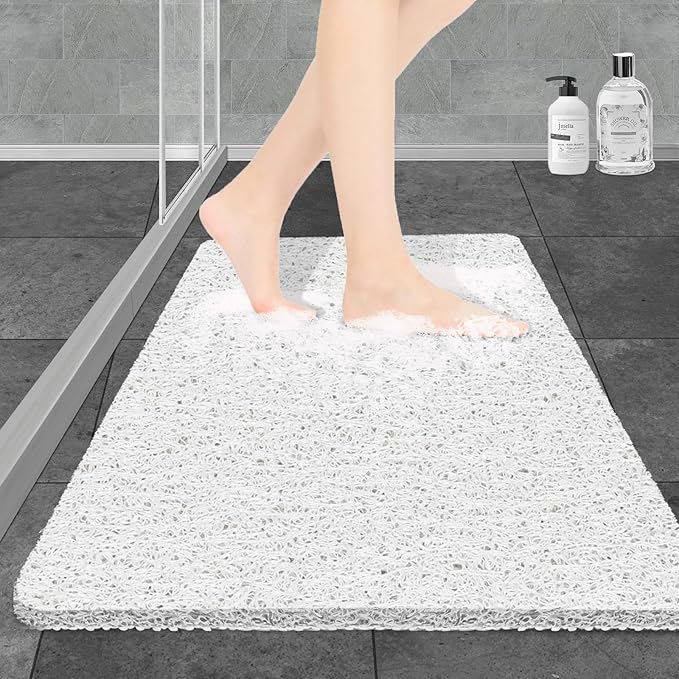 Joyhalo Shower Mat Bathtub Mat Non Slip, Bathmats Non Slip, Quick Drying Foot Scrubber Loofah Mats for Shower, Tub, Bathroom, Home, 31.5x16inch, White