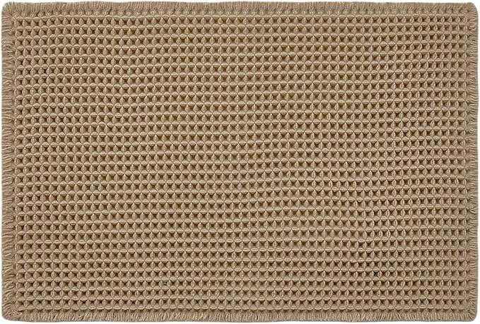 Waffle Bath Mat, Boho Bathroom Rugs Non Slip Washable Super Absorbent Quick Dry Farmhouse Bathroom Decor, 30"x20" Khaki