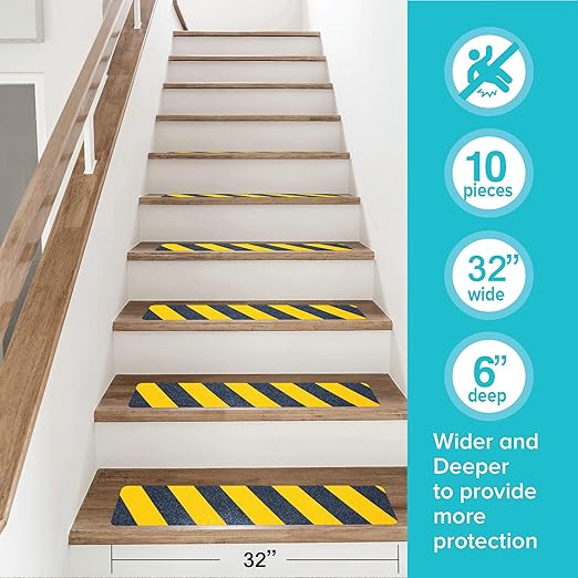 LifeGrip Anti Slip Traction Treads (10-Pack), 6" X 32", Yellow and Black, Best Grip Tape Grit Non Slip, Outdoor Non Skid Tape, High Traction Friction Abrasive Adhesive for Stairs Step