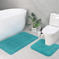 LOCHAS Bathroom Rug Set Teal Blue, Soft Bath Rug Set 2 Piece, Toilet Mat U-Shaped 20x20 and 34x20 Bath Rugs, Quickly Dry Mats for Bathroom, Tub, Washable, Super Absorbent Floor Mat