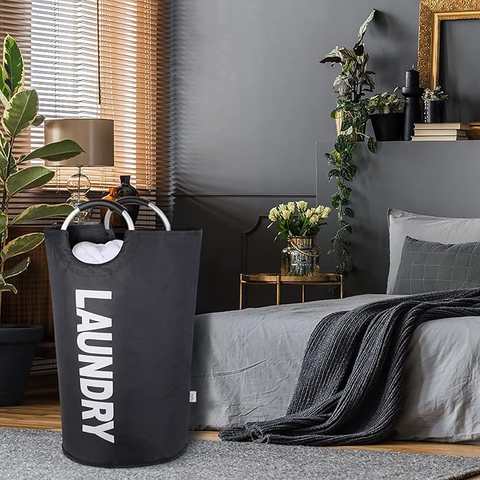 Laundry Basket Extra Large Collapsible Clothes Hamper Bag with Handles – Foldable Freestanding Laundry Sorter for Dirty Clothes in College Dorm, Apartment, or Laundry Room – 131L (Black)