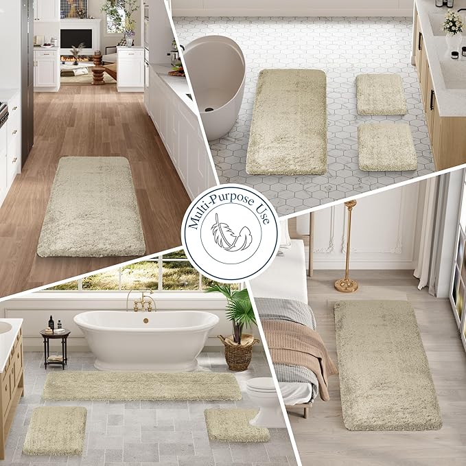 Walensee Large Bathroom Rug (24 x 48, Light Tan) Extra Soft and Absorbent Shaggy Bath Rug Machine Washable Microfiber Bath Mat Non Slip Bath Mat, Luxury Bathroom Floor Mats
