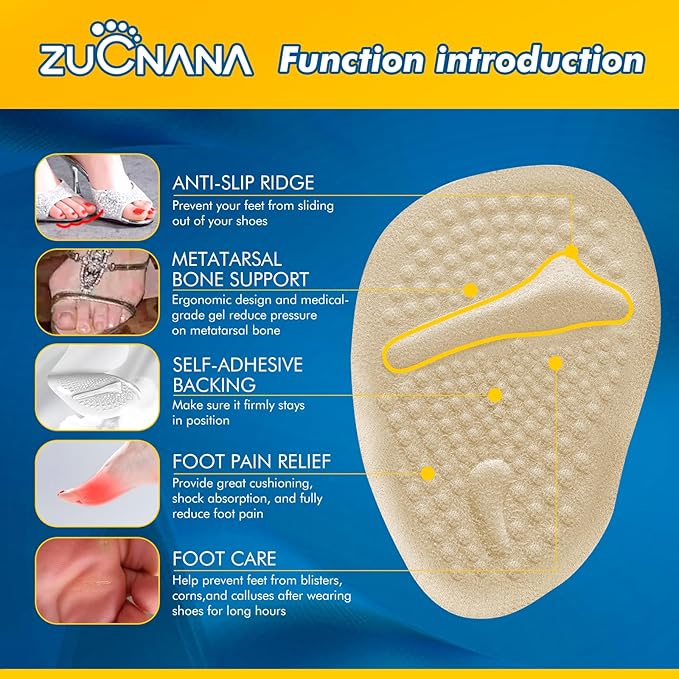Metatarsal Pads for Women, Ball of Foot Cushions, Non Slip Heel Pads for Shoes, Heel Cushions for Women Foot Pain Relief and Comfort, One Size Fits Any (2 Pairs Beige)