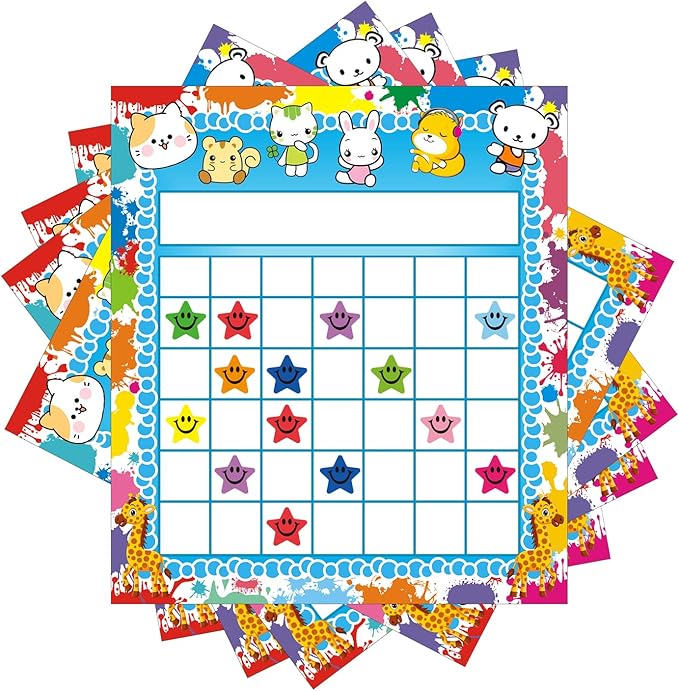 REGELETO 80 Pack Classroom Incentive Chart for 2 Designs with 2400 Pieces Colorful Star Stickers for Students Classroom Teaching or Family Using
