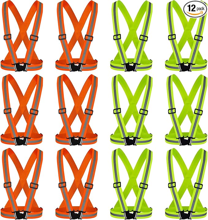Hercicy 12 Pcs Reflective Vest High Visibility Safety Vests, Adjustable Running Gear Straps Lightweight Reflector for Construction (Yellow,Orange)