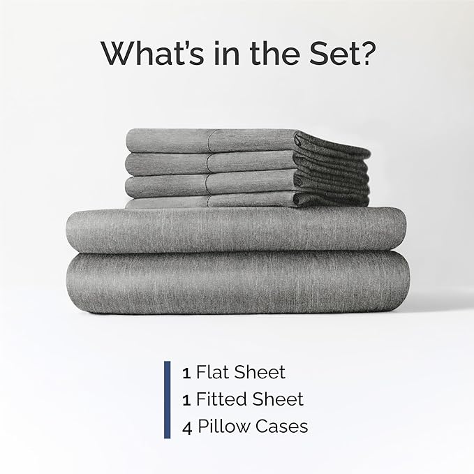 King 6 Piece Sheet Set - Cooling & Breathable Bed Sheets - Hotel Luxury Bed Sheets for Women, Men, Kids & Teens - Bedding w/Deep Pockets & Easy Fit - Soft & Wrinkle Free - King Heathered Grey Sheets