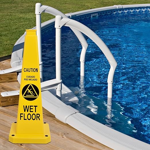 OrangeStar 3-Pack 28" Wet Floor Caution Cones, Yellow 4-Sided Bilingual Warning Message Safety Traffic Cones with Heavy Rubber Base for Indoor/Outdoor Use