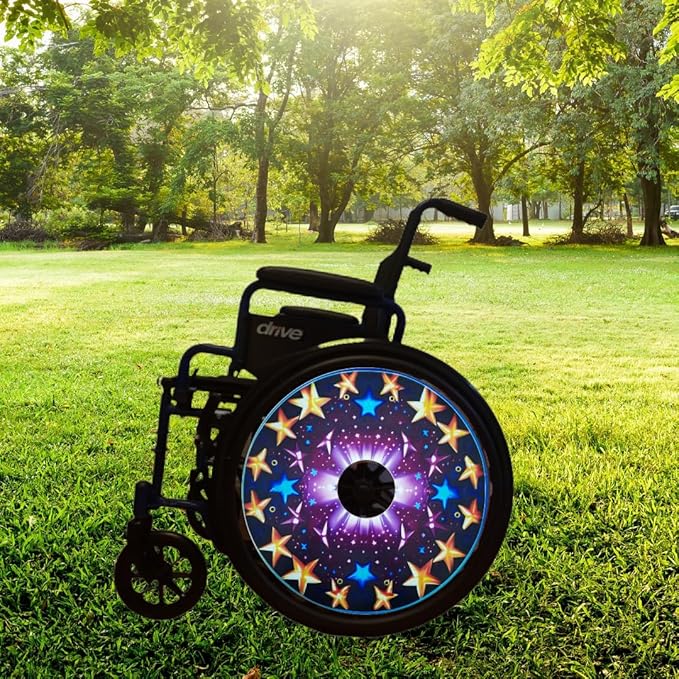 Designer Christmas Cover for Wheelchair Wheels, Waterproof Wheelchair Accessories, Aesthetics, Easy Install/Remove, Lightweight, for Adults and Kids (Super Star)