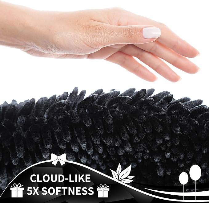 Yimobra Bathroom Rug Set 2 Piece, Luxury Shaggy Bath Mat Set with Non Slip Backing, Ultra Soft & Absorbent Mats for Bathroom Floor, Machine Washable, 31.5"x20"+24"x17", Black