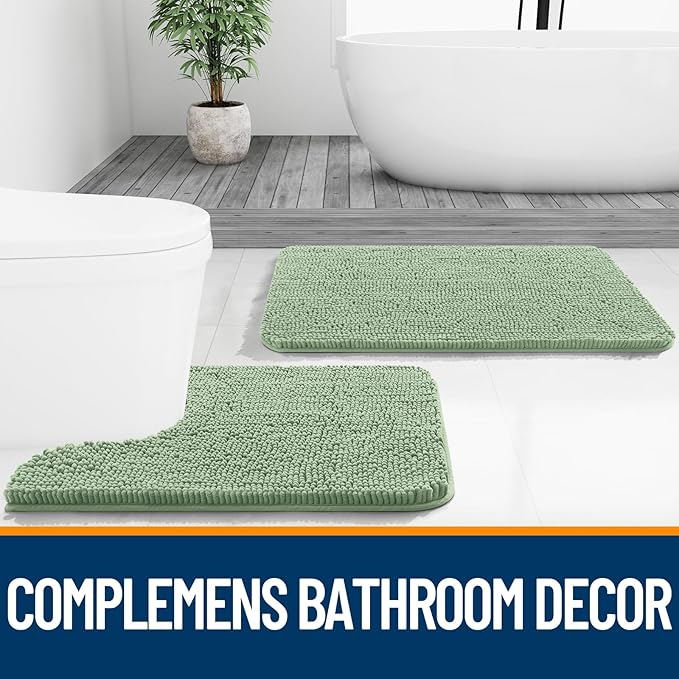 OLANLY Bathroom Rugs 47x24, Extra Soft Absorbent Chenille Bath Rugs, Rubber Backing Quick Dry, Machine Washable Bath Mats for Bathroom Floor, Tub and Shower, Home Decor Accessories, Sage Green