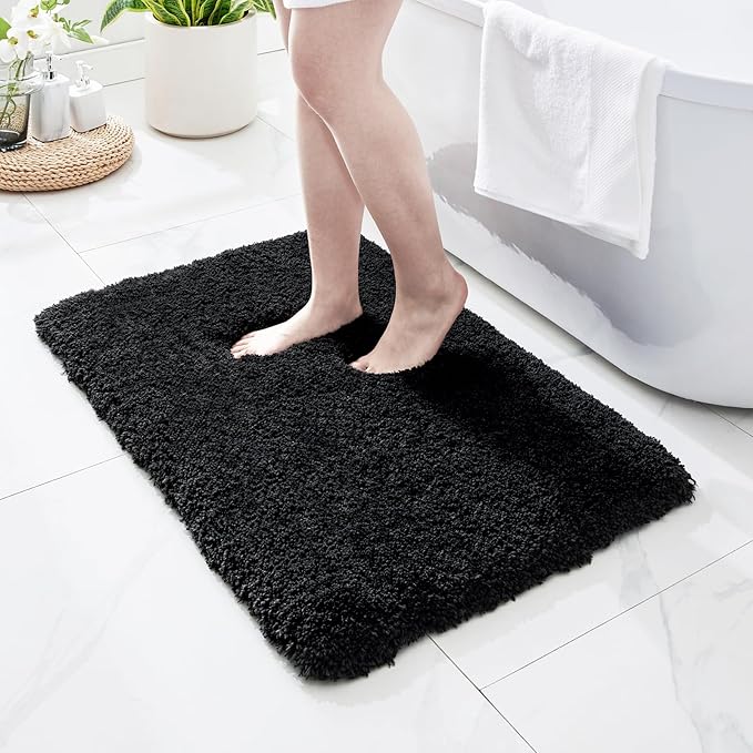 Black Bathroom Rug 24x36 Non Slip Fluffy Bath Mat for Bathroom Floor Washable Plush Luxury Bath Rug for Tub Soft Shaggy Shower Sink Mat