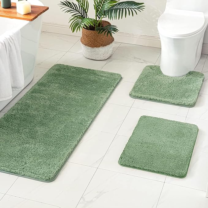 MIULEE Extra Thick Non Slip Bathroom Rug Shaggy Soft Bath Mat Plush Microfiber Absorbent Water for Shower Tub Machine Washable (Sage Green, 24x70 Inches)