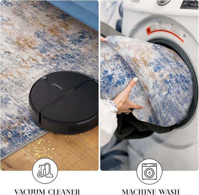 Modern Abstract Small Area Rug Indoor, Grey Blue Orange Multi 3x5 Washable Rug Non-Slip Soft Entryway Rug Kitchen Mats Thin Print Faux Wool Floor Carpet Colorful Throw Rugs for Entrance Bedroom