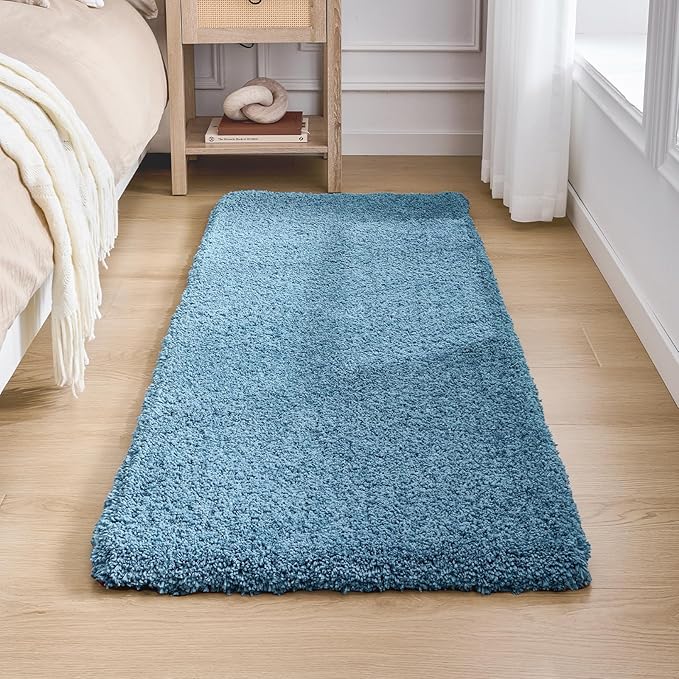 Blue Bathroom Rug 24x48 Non Slip Fluffy Bath Mat for Bathroom Floor Washable Plush Luxury Bath Rug for Tub Soft Shaggy Absorbent Shower Sink Mat