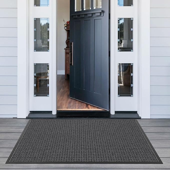 Front Door Mat Outside Entrance, 5' x 3' Heavy Duty Indoor Outdoor Door Mats for Entryway, All Season Weather Outdoor Doormat, Natural Rubber Non Slip Welcome Mats for Front Door