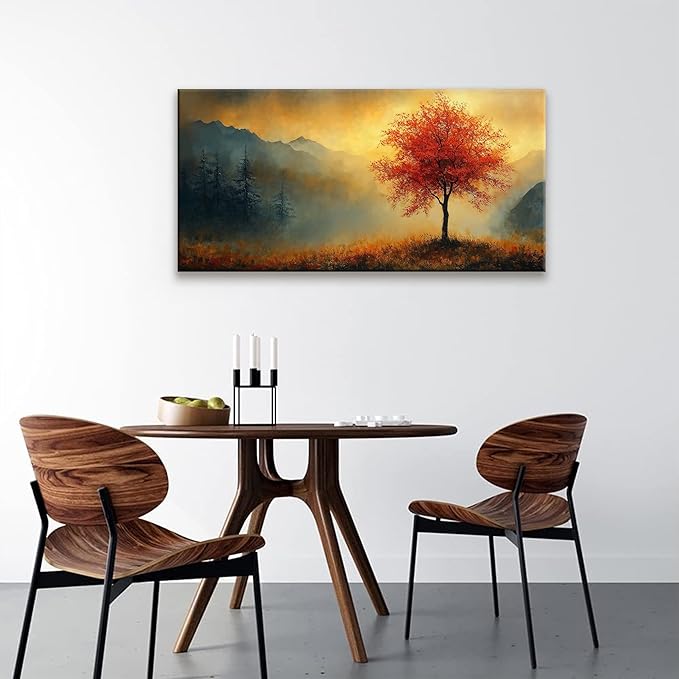 Suconvng Modern Canvas Art Wall Decor Tree Painting Aesthetic Home Decorations Gold Landscape Wall Art Print Picture For Bedroom Kitchen Office Home Decoration Artwork 20 X 40 Inch