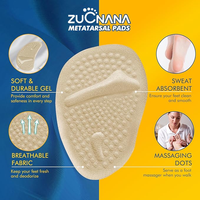 Ball of Foot Cushions, Metatarsal Pads Women (2 Pairs), Non-Slip Heel Inserts for Women, Gel Heel Cushions for Foot Pain Relief and Comfort | One Size Fits Any (Beige & Clear)
