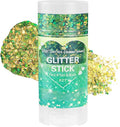Mysense Chameleon Green Face Hair Body Glitter Stick,Mardi Gras Outfit for Women,Gold Green Glitter Makeup,St Patricks Day Accessories,Festival Party Rave Concert Sparkling Chunky Glitter