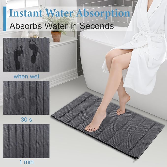 Ultra Quick Drying Stone Bath Mat Diatomaceous Earth Shower Mat Non-Slip Foldable Dish Drying Mats for Bathroom Floor, Kitchen Counter, Pet, 23x15, Gray
