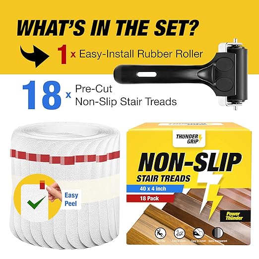 40"x4" Clear Non-Slip Stair Treads for Wooden Steps (18-Pack) - Self Adhesive Strips - Transparent Indoor