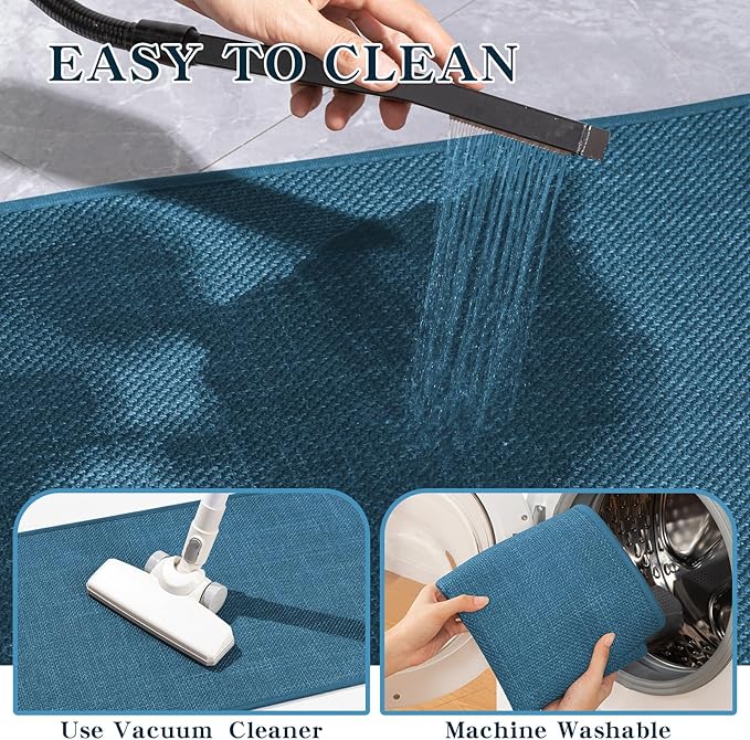 chakme Bathroom Rugs Mat 24x17, Ultra Thin Non Slip Bath Mat Small Quick Dry Absorbent Bath Mat for Bathroom Floor, (Dark Blue, 24"x17")