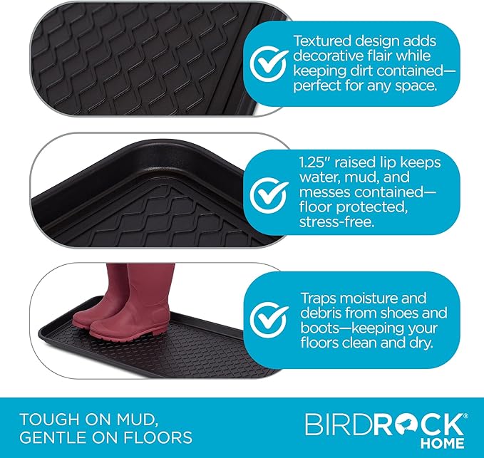 INTERNET'S BEST Waterproof Multi-Purpose Plastic Shoe Tray Boot Mat for Entryway, Dorm Room, Indoor Outdoor, Large Mud Pan, Utility Mat, Weather Resistant Floor Tray, 1 Pack - 30x15 - Black