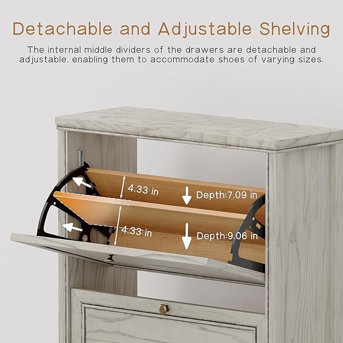 Chogori 3-Tier Shoe Cabinet – Solid Wood Entryway Shoe Storage Organizer with Flip-Up Doors, Adjustable Shelves – Narrow Freestanding Shoe Cabinets for Hallway – Space-Saving Design (2, Charcoal Gray)