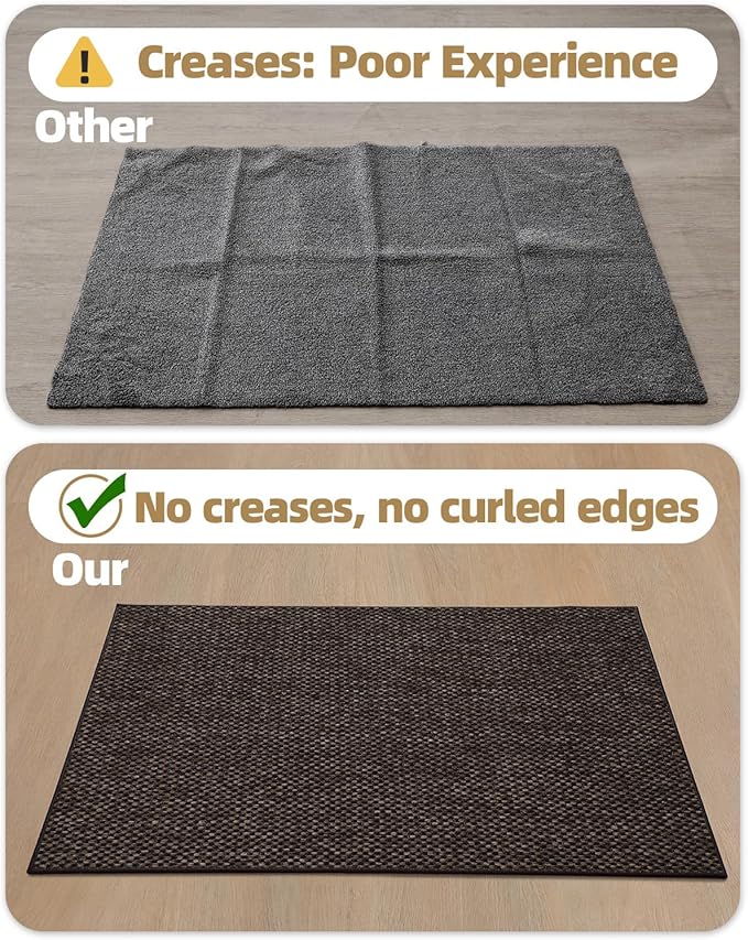 Color&Geometry Ultra-Thin Indoor Door Mat, 24"x36" Low-Profile Non-Slip Entryway Rug with Modern Geometric Texture, Washable Doormat for Indoor Entrance, Front Door, Brown (Rolled-up NO Creases)